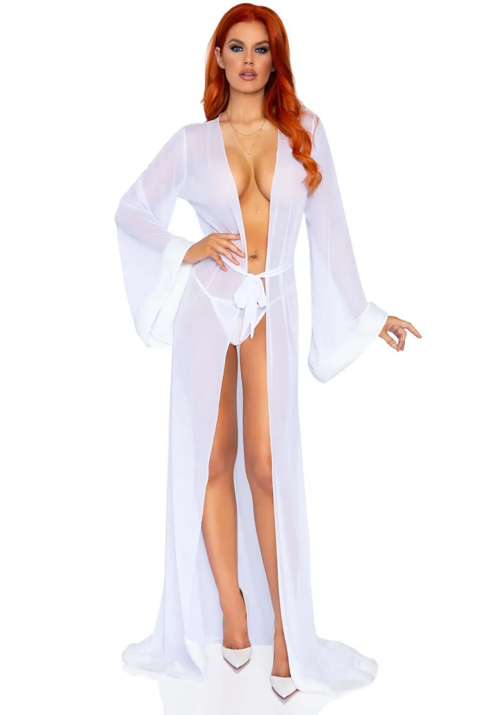 3pc Fur Trimmed Robe Set - White - One Size